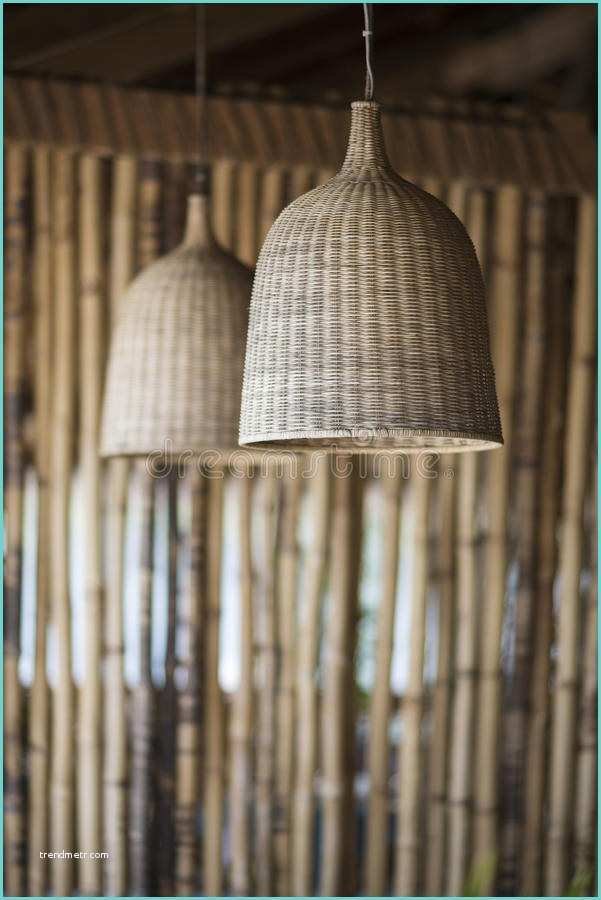 Abat Jour En Paille Straw Lampshade and Bamboo Interior Design Stock