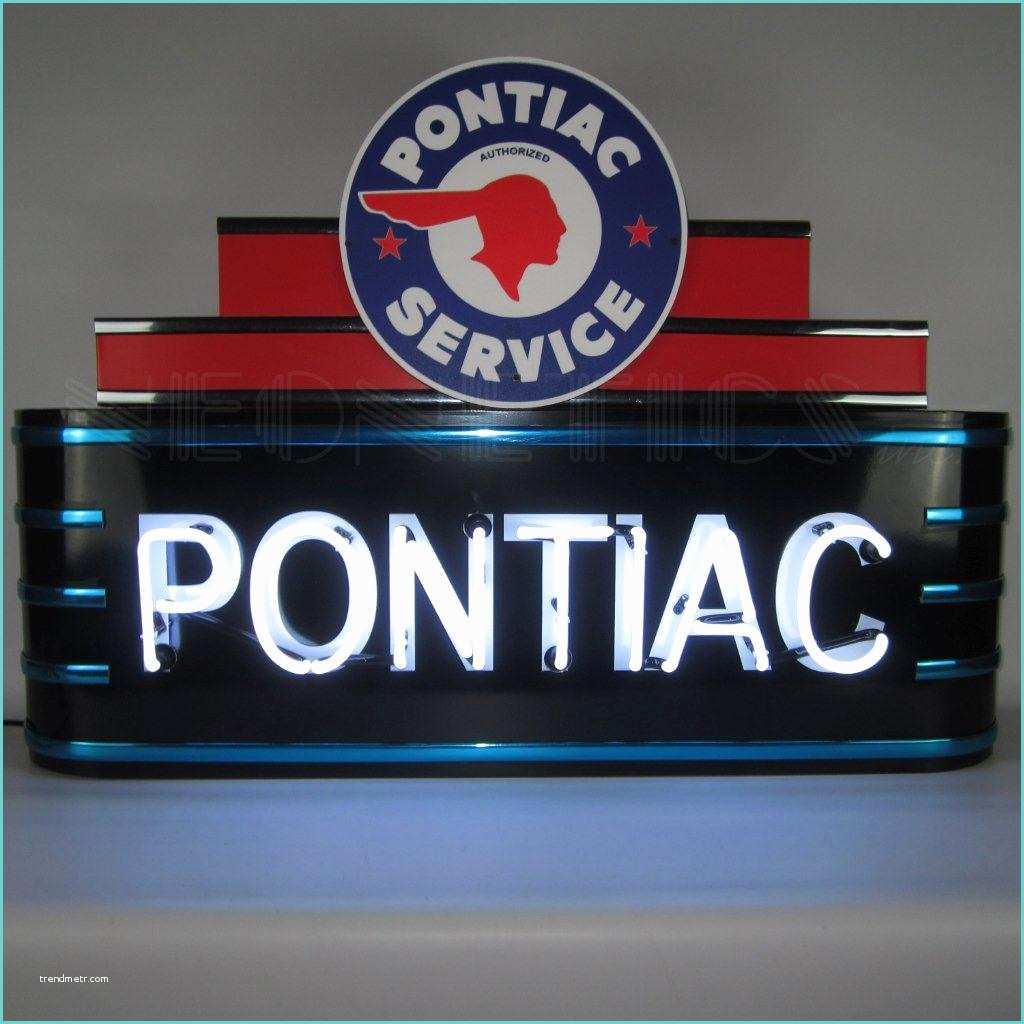 Art Deco Neon Sign 39" Wide Marquee Pontiac Neon Sign In Metal Can