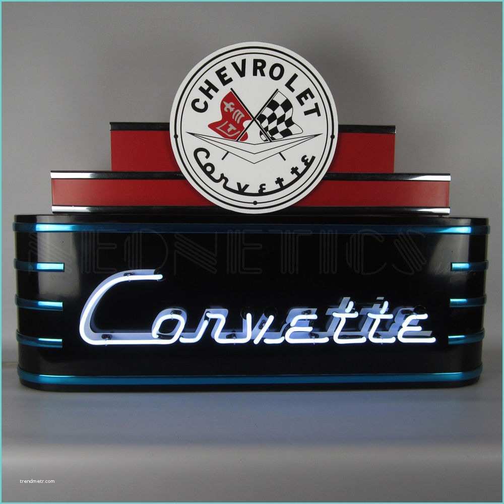 Art Deco Neon Sign Chevrolet Corvette Neon Sign C1 Racing Flags Chevy