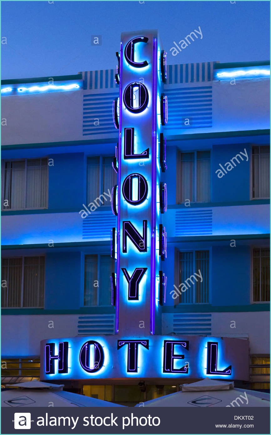 Art Deco Neon Sign Neon Sign at Night Outside the Art Deco Colony Hotel