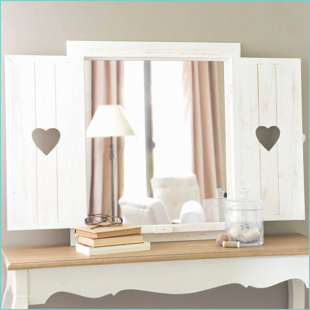 Blanc Miroir Maison Du Monde Miroir Fenêtre Avec Cœurs En Bois Blanchi H 71 Cm Lucy