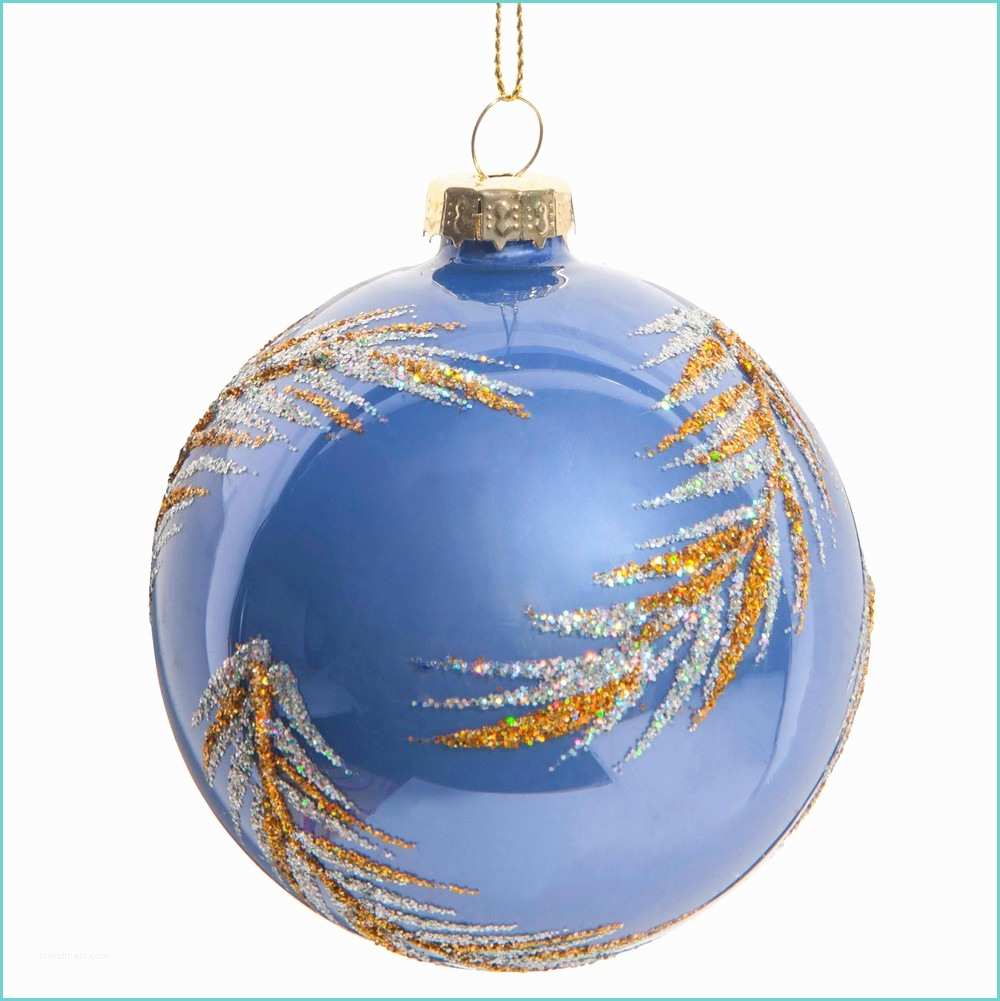 Boule De Noel Bleue Boule De Noël Bleue Motif Feuilles En Verre 8 Cm Strass