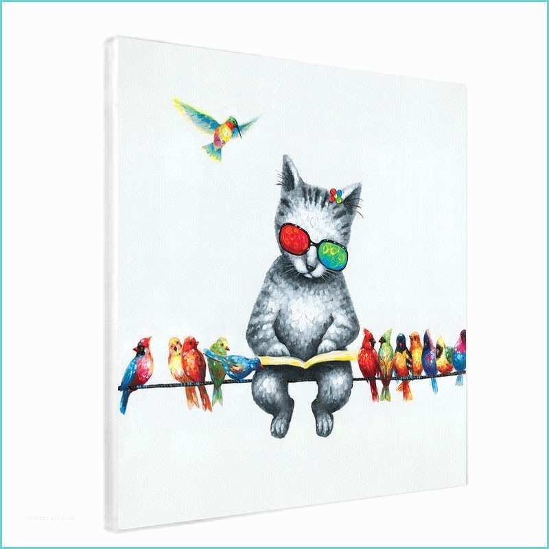 Cadre Pour Tableau Moderne Tableau Design Chat Et Oiseaux Multicolores Pop Art toile