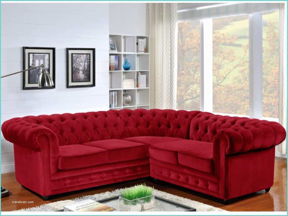 Canap Chesterfield Cuir Rouge Canapé D Angle En Velours Chesterfield Rouge