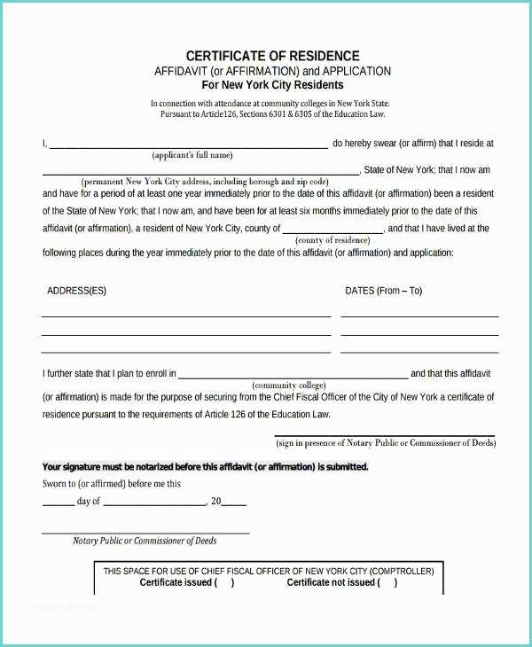 Certificate Of Residency Sample 36 Certificate forms In Pdf