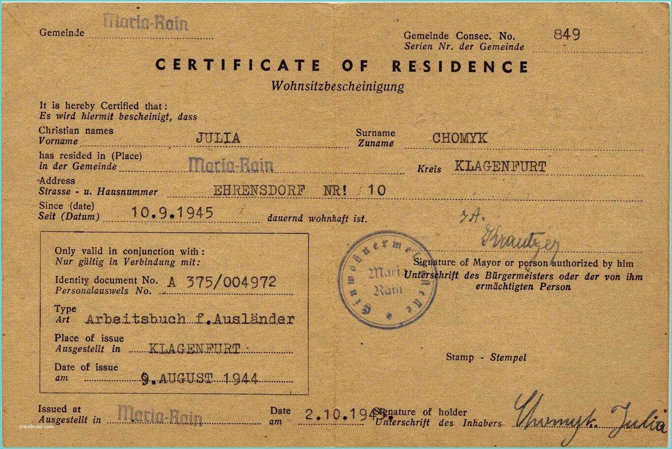 Certificate Of Residency Sample Certificate Residence Sample