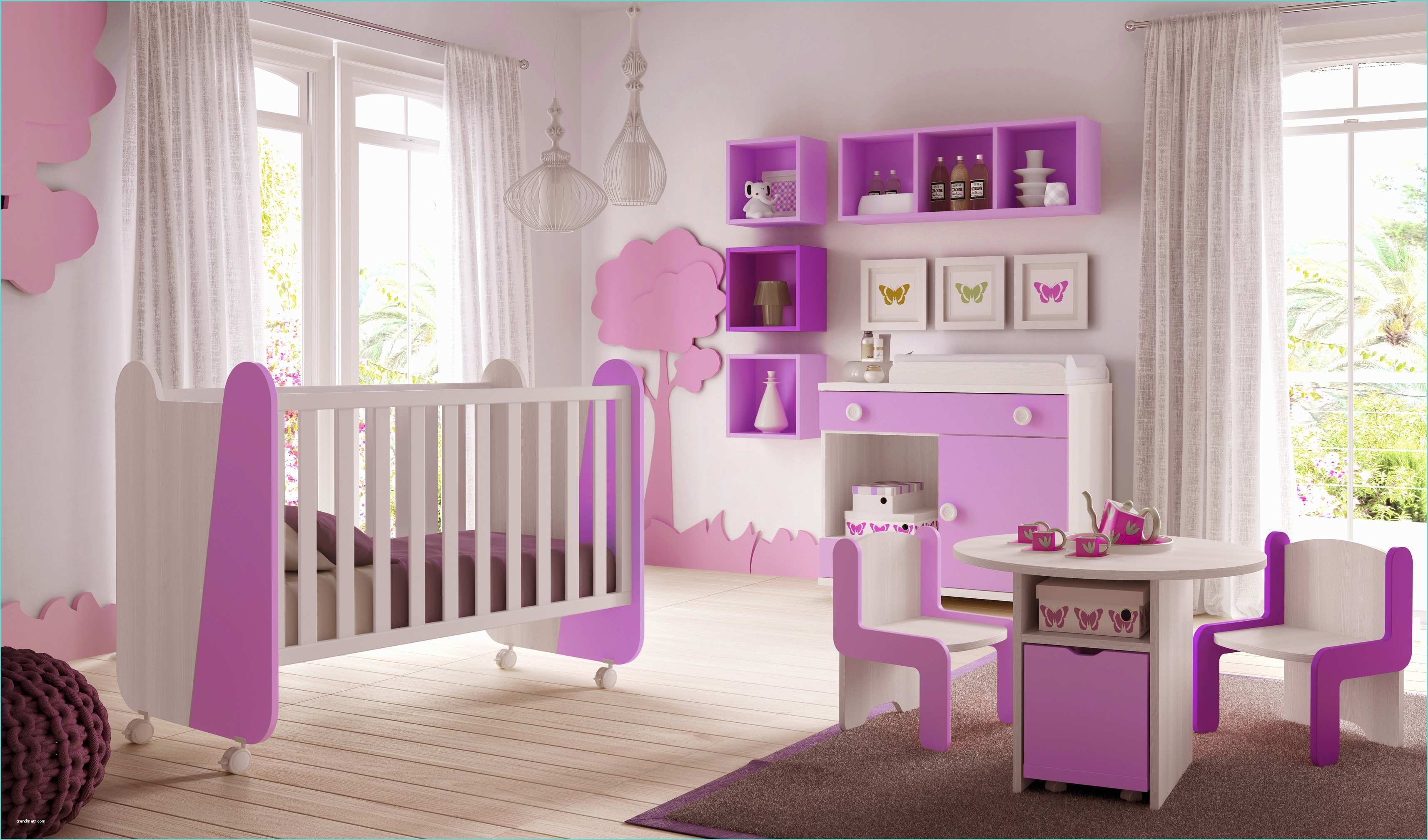 Chambre Fille Violet Et Blanc Chambre De Bébé Fille Avec Lit Design Et Colorée Glicerio