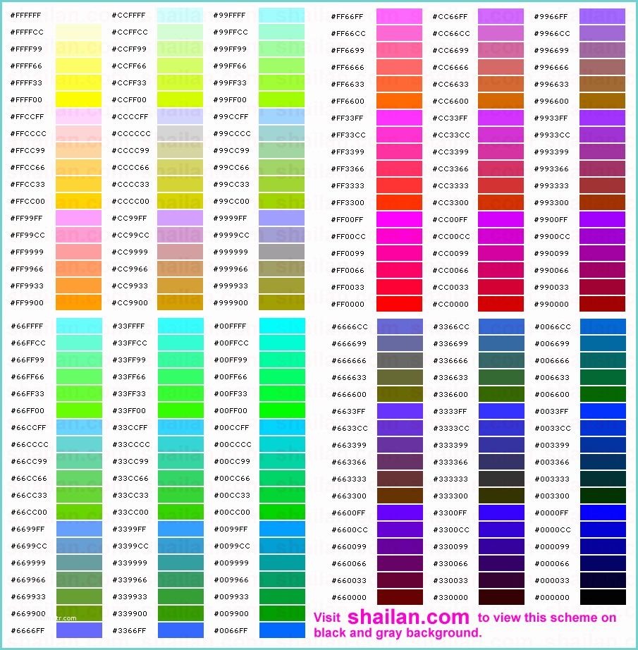 Complete HTML True Color Chart Background Color In HTML