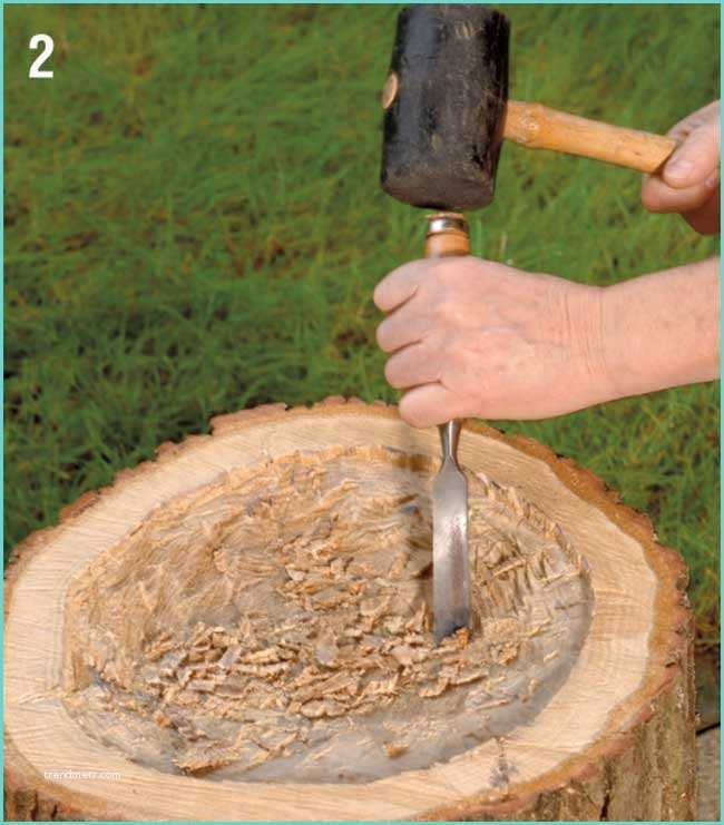 vaso in legno con tronco