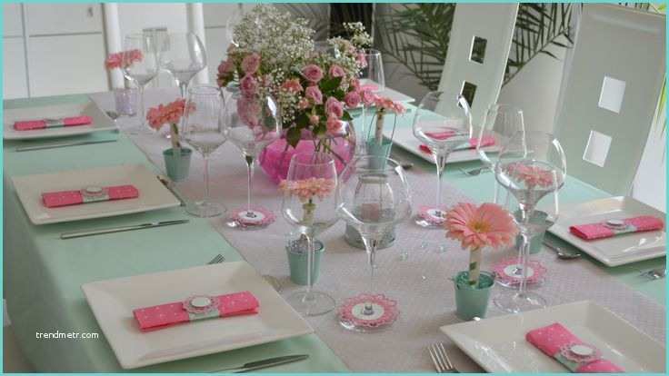 Deco Table Communion Fille Déco De Table Rose Et Vert D Eau Très Romantique