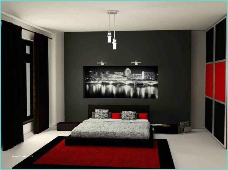 Decoration Chambre Rouge Déco Noir Et Blanc Avec touches De Couleur Chambre à Coucher