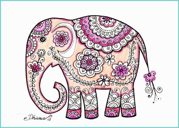 Dessin Dlphant En Couleur Decoration Murale Ethnique Par Elephant Dessin Peinture Lart