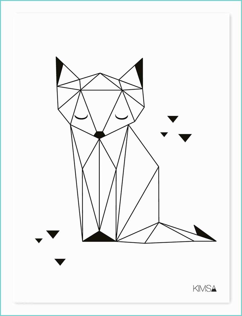 Dessin Scandinave Imprimer Lilipinso Kinderzimmer Poster origami Fuchs Schwarz Weiß