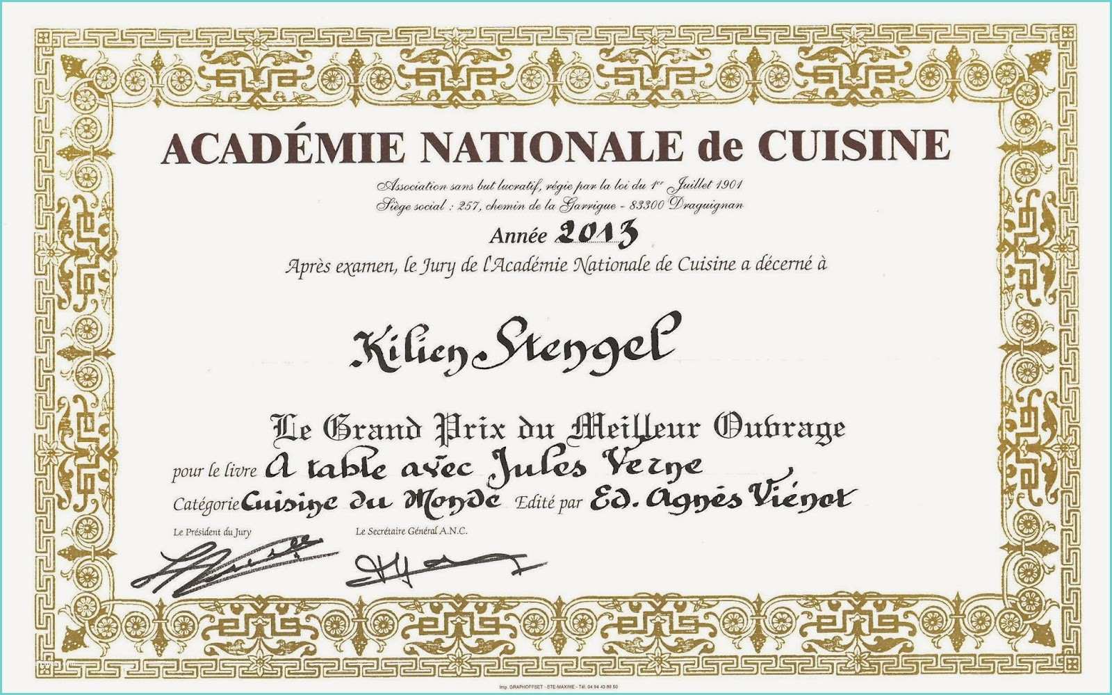 Diplome De Cuisine A Imprimer Gastronomie Quement Votre Kilien Stengel Mars 2014