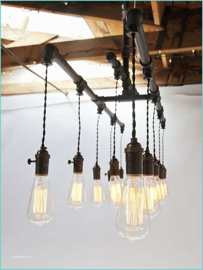 Fabriquer Un Luminaire Avec Plusieurs Ampoules Luminaire Haut Plafond Simple Idee Deco Corde En Pipes