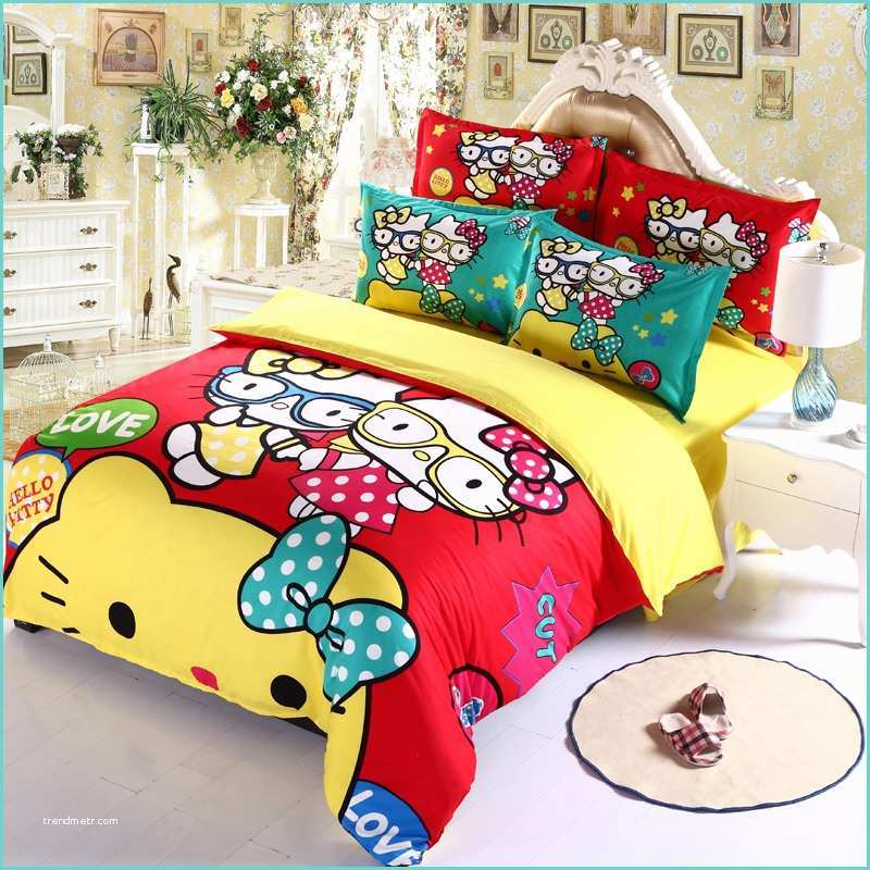 Hello Kitty Comforter Set 4pcs Hello Kitty Bedding Set Queen King Full Size Striped