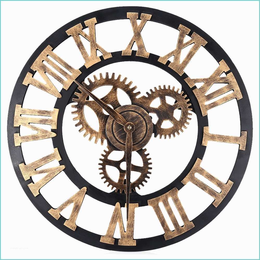 Horloge Geante Industrielle Horloge Murale 3d En Bois Style Vintage Chiffres Romains