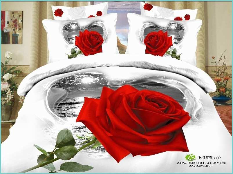 Housse Couette 220x200 4pcs Full Queen Free Shipping 3d Red Rose Flowers Green