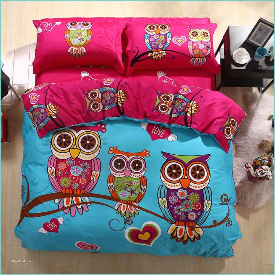 Housse De Couette Hibou Cartoon Owl Double Queen King Size Bed Set Pillowcases
