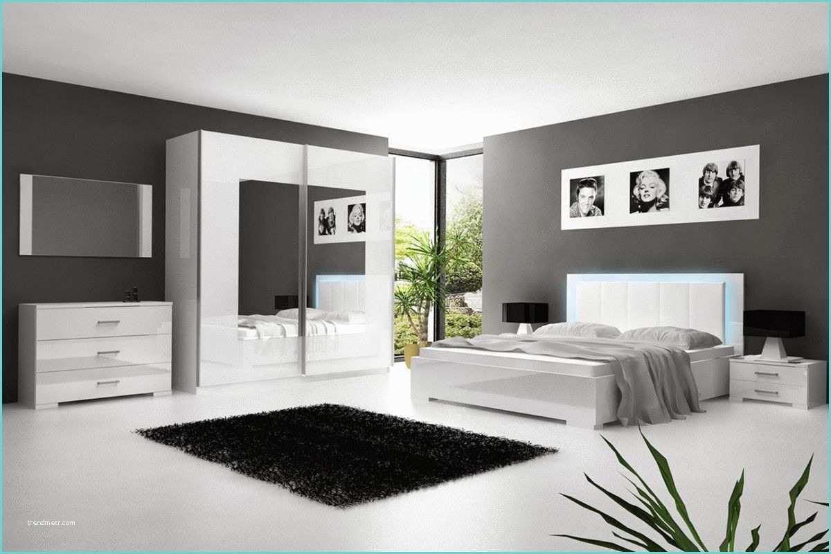 Image De Chambre Moderne soldes Chambre à Coucher Blanc Laqué Avec éclairage Led
