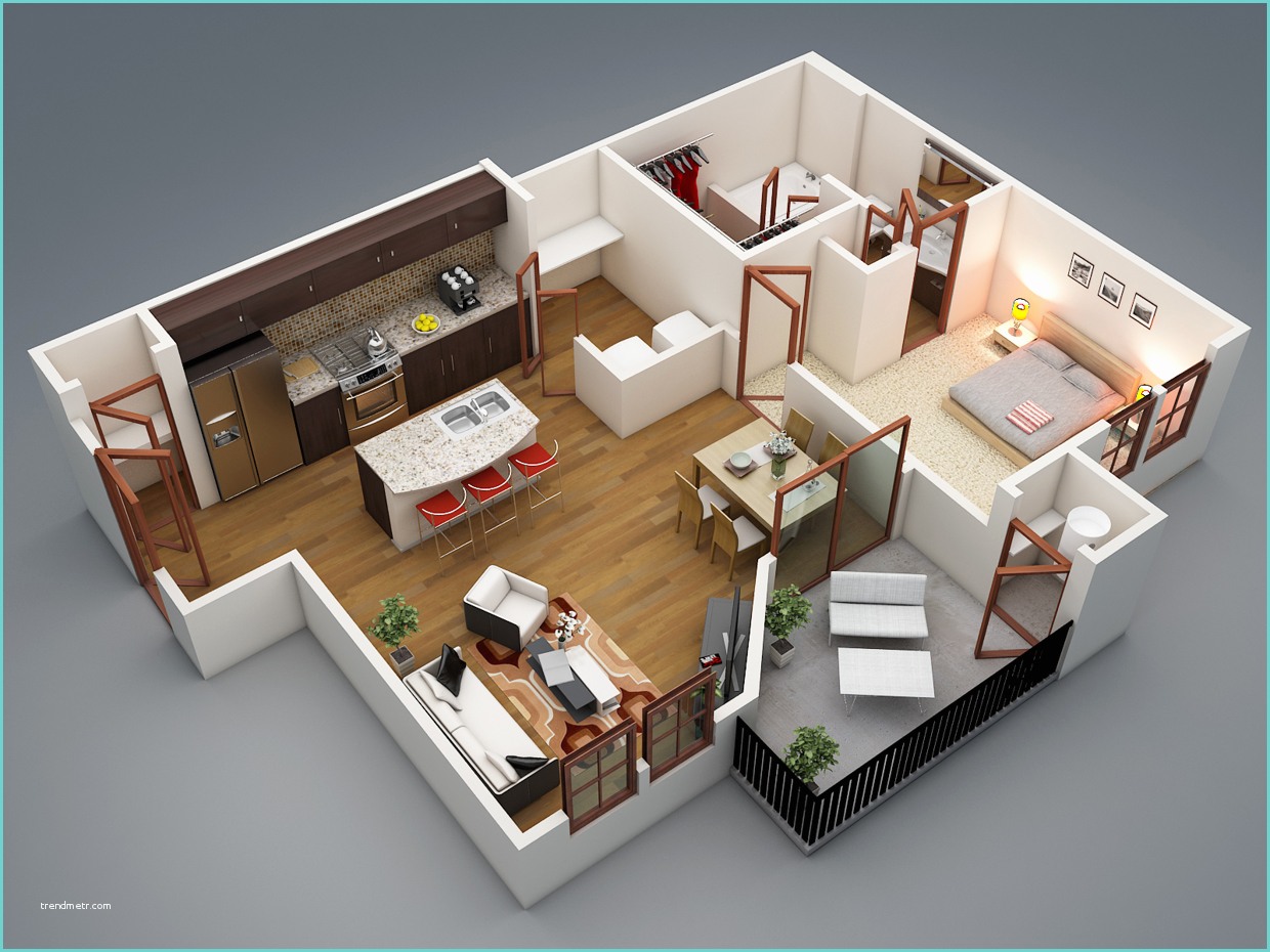 Kozikaza Plan 3d 50 E “1” Bedroom Apartment House Plans