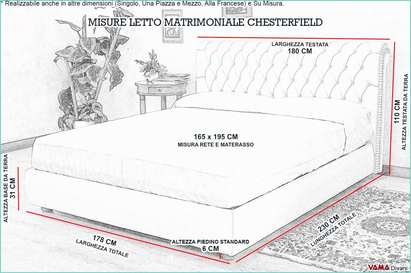 Letto Matrimoniale Standard Misure Letto Chesterfield Matrimoniale In Pelle Realizzabile Su