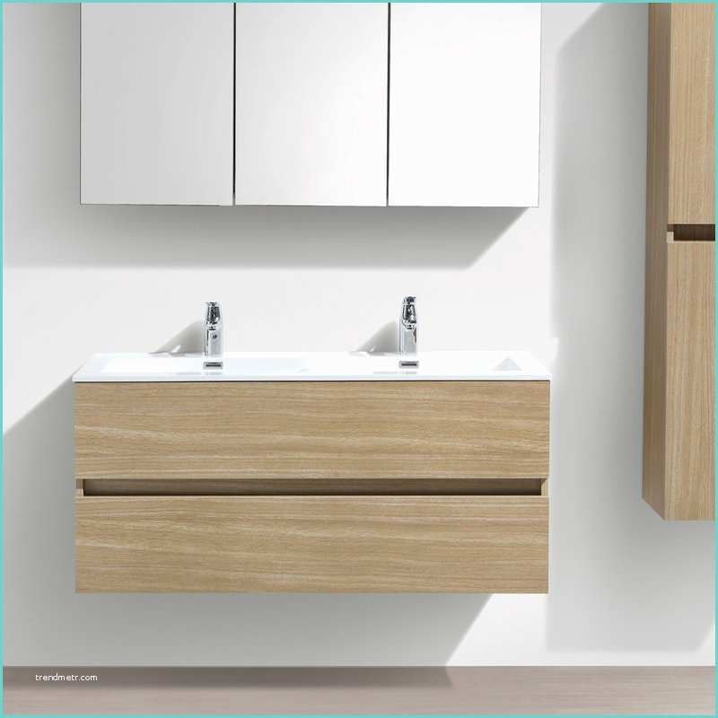 meuble salle de bain design double vasque siena largeur 120 cm chene clair melamine