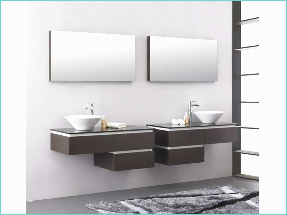 ensemble de salle de bain design carlotta suspendu avec double vasque miroir et de nombreux rangements