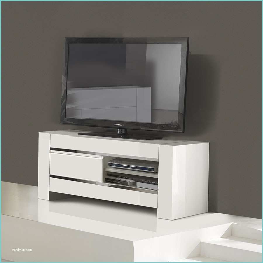 Meuble Tv Laqu Blanc Design Meuble Tv 1 Porte Blanc Laqu Bandes Chromes Design Frizz 3