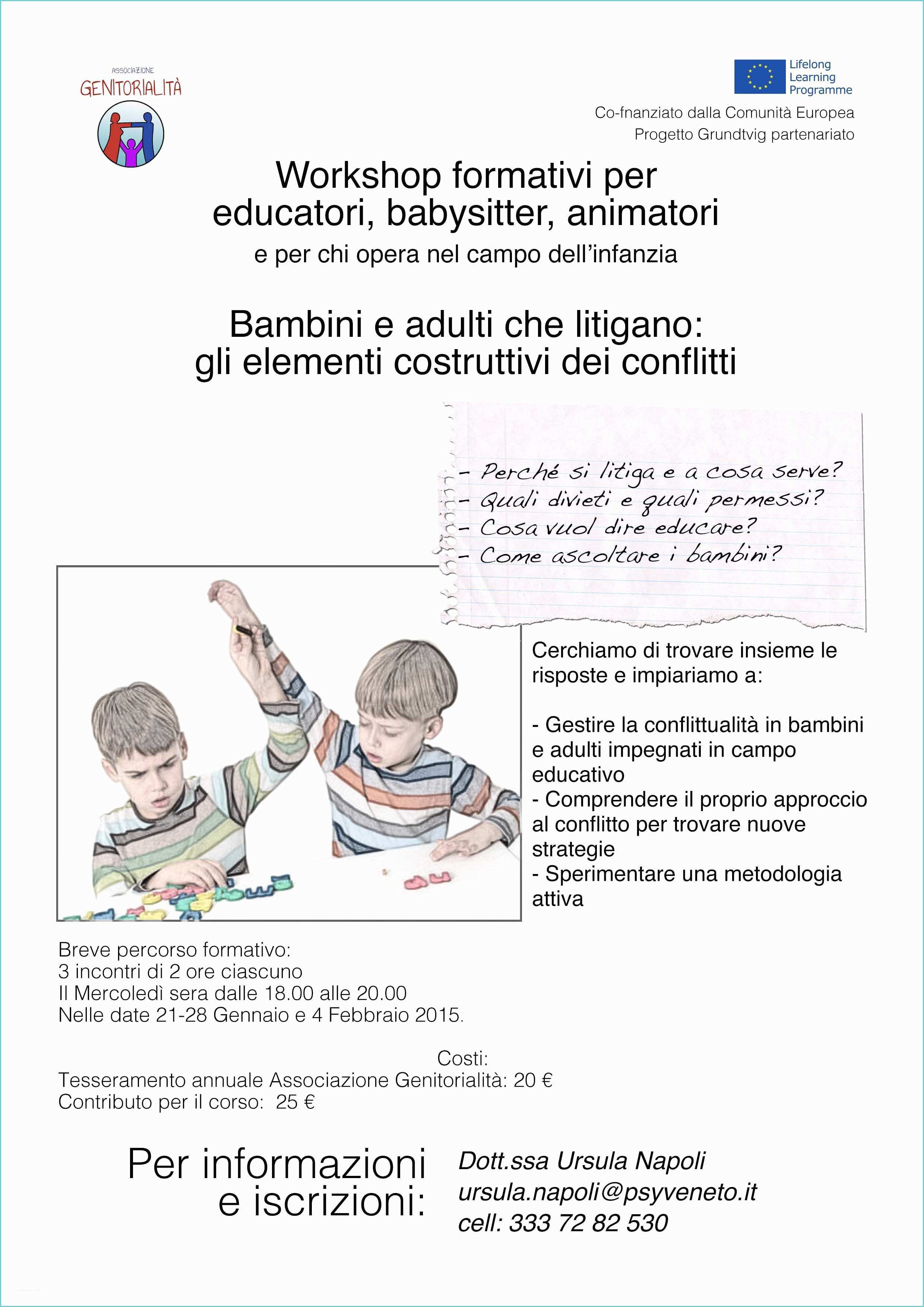 Modello Volantino Baby Sitter Workshop Sulla Gestione Dei Conflitti Nell Infanzia Per