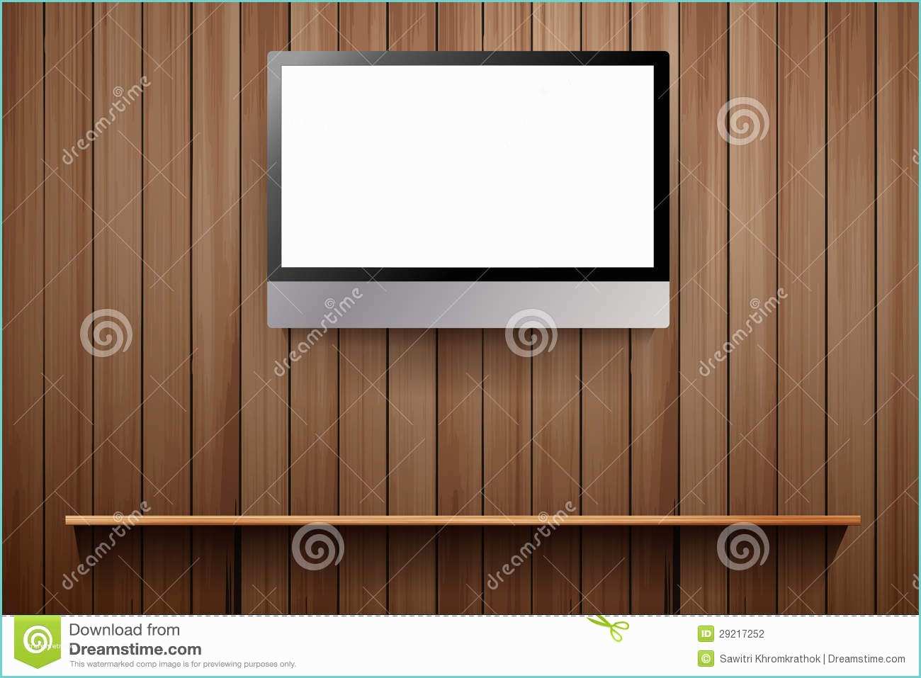 Mur Tv En Bois Vecteur Tv Sur Le Mur En Bois Graphie Stock Image