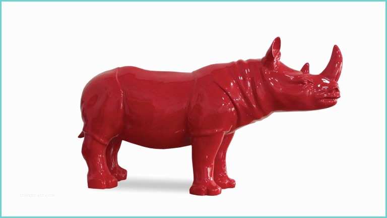 Objet Deco Design Rouge Statue Rinoceros 56x101cm Laquée Intérieur Extérieur