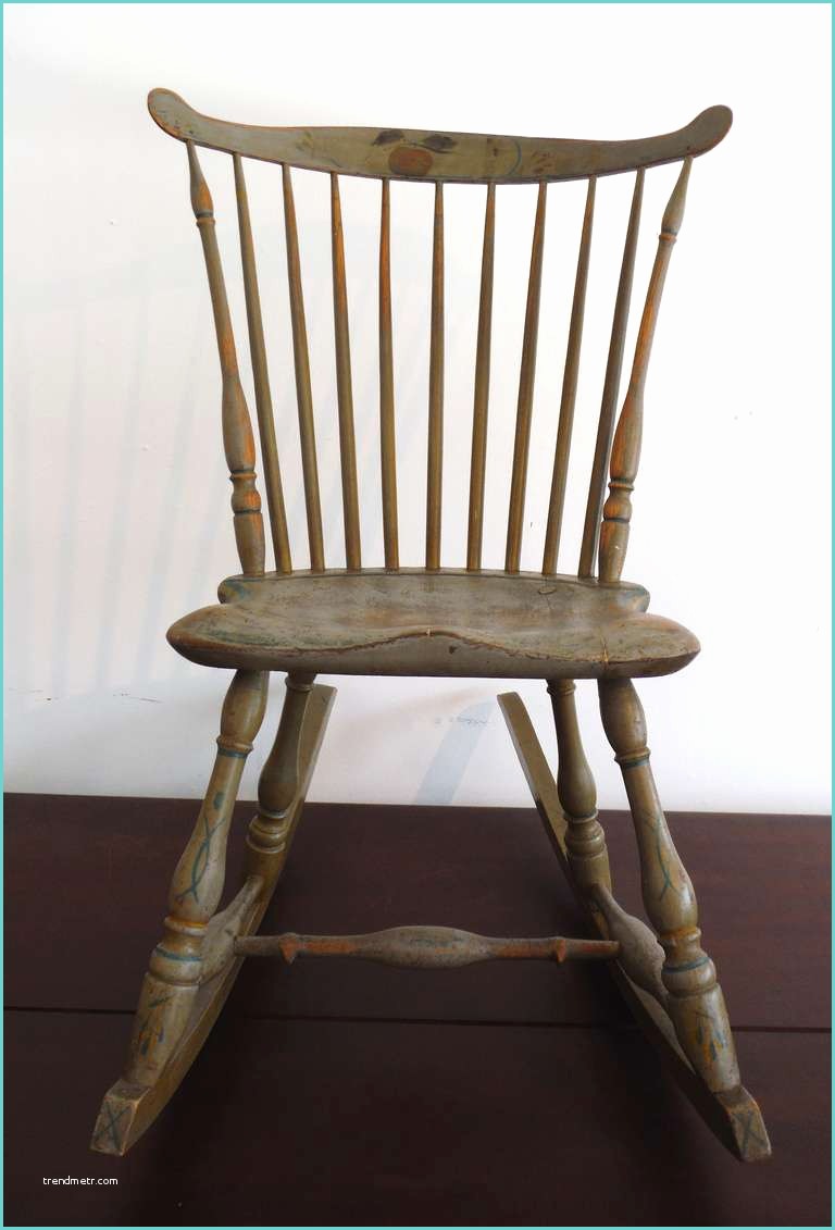 Originals Chairmakers Rocking Chair 19thc original Painted Sage Green Windsor Rocking Chair