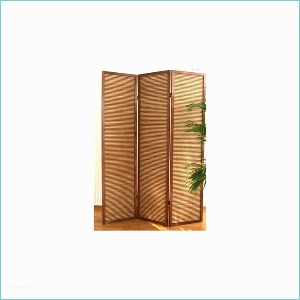 paravent 3 panneaux marron en bois et bambou 132x175 cm