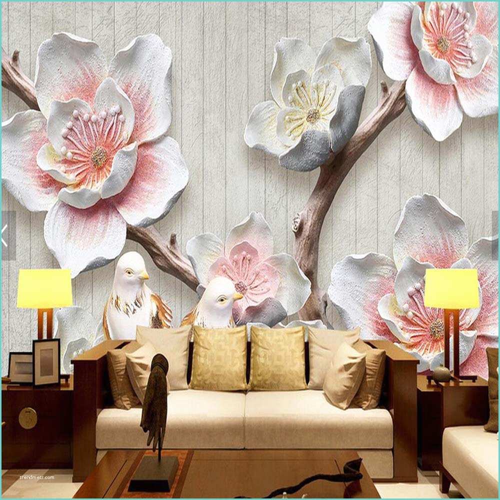 Papier Peint 3d Aliexpress Buy 3d Embossed Pink Plum Flower Wall