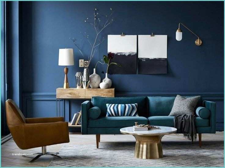 Papier Peint Moderne Turquoise Déco Salon Salon Avec Mur En Bleu Canard Et Canapé En