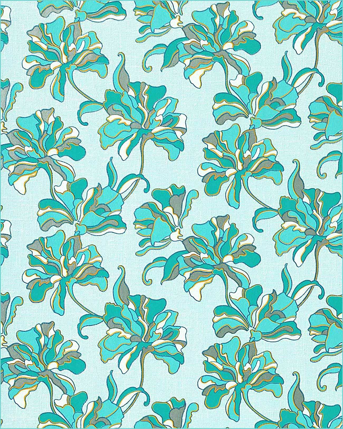 Papier Peint Turquoise Papier Peint Design Rétro Motif Floral Fleurs Edem 072 22