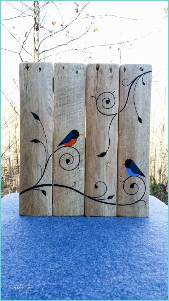 Peindre Cagette Bois Prête à Suspendre Les Oiseaux Peints Et Vignes Sur Bois