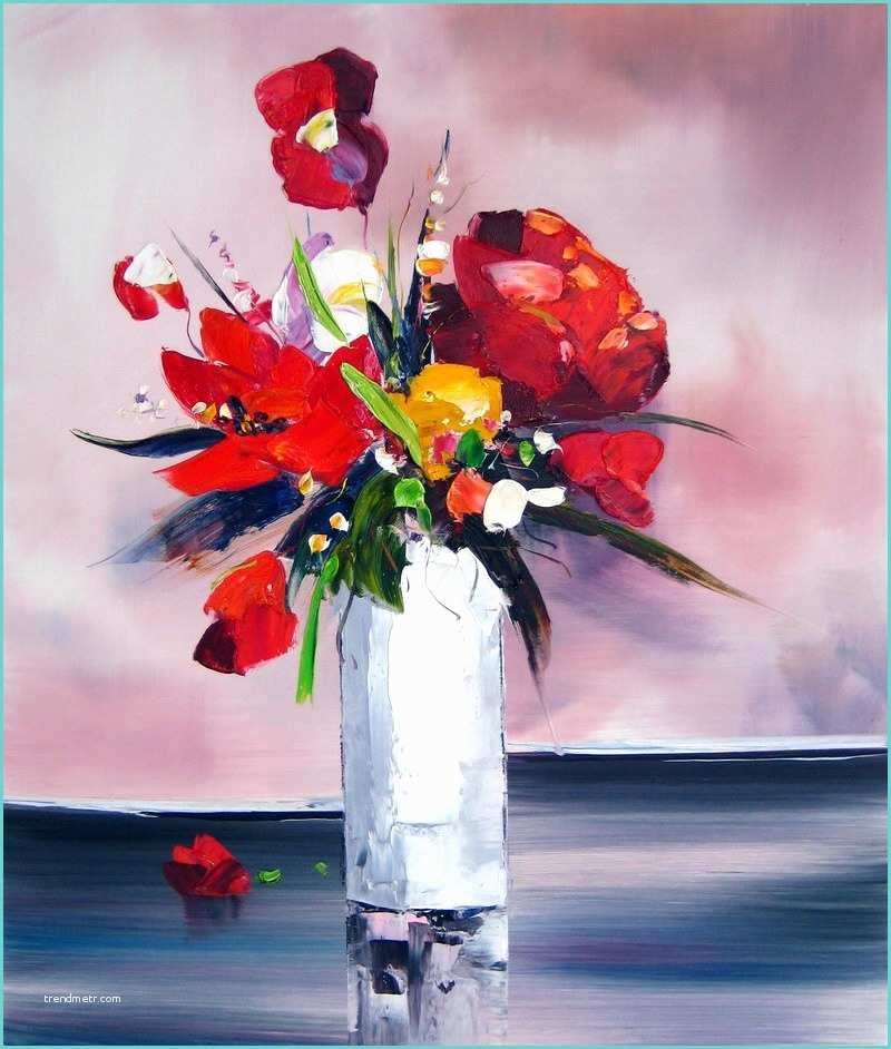 Peinture Lhuile Moderne Tableau Contemporain Bouquet Fleurs Rouges Fleurs Rouges