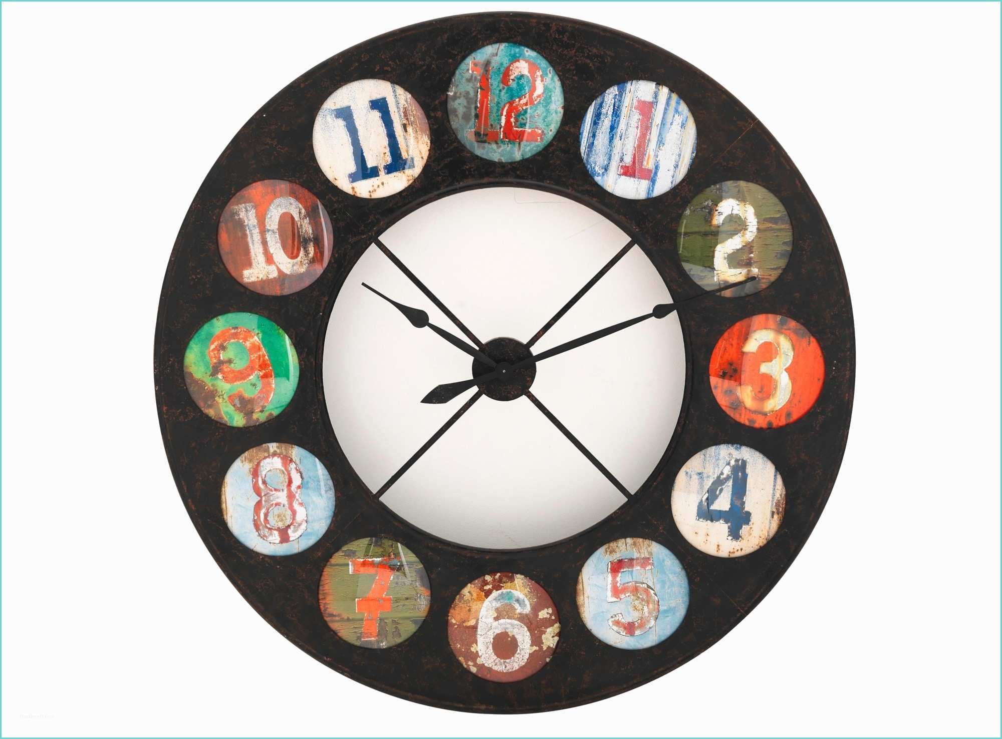 Pendule Pas Cher Horloge D119cm En Fer Gris Multicolore