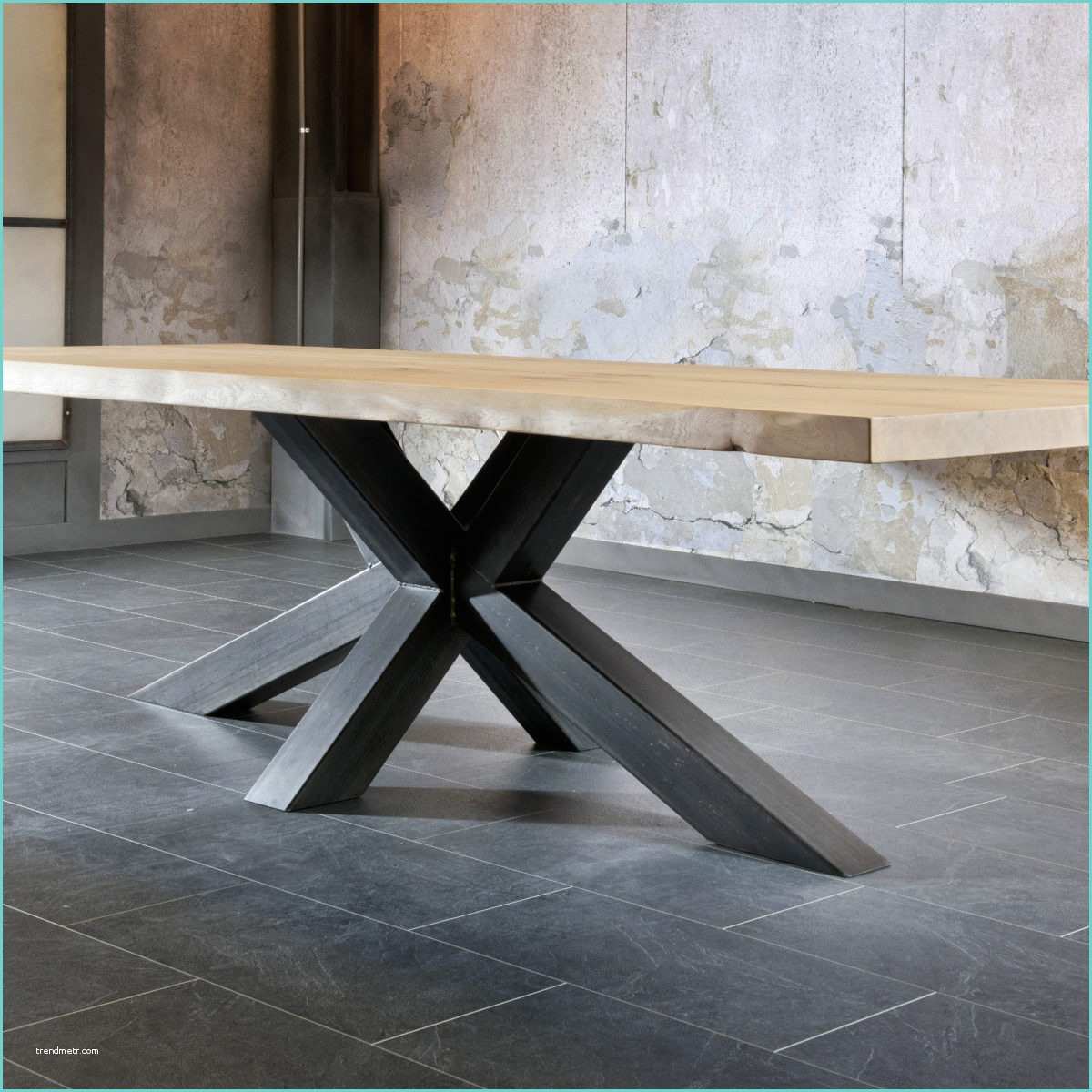 Pieds De Table Metal Design Salle A Manger Table Pied Metal Plateau Chene Industriel