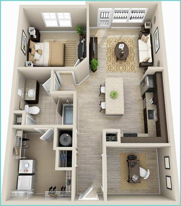 Plan Appartement 2 Chambres 50 Plans En 3d D’appartement Avec 1 Chambres