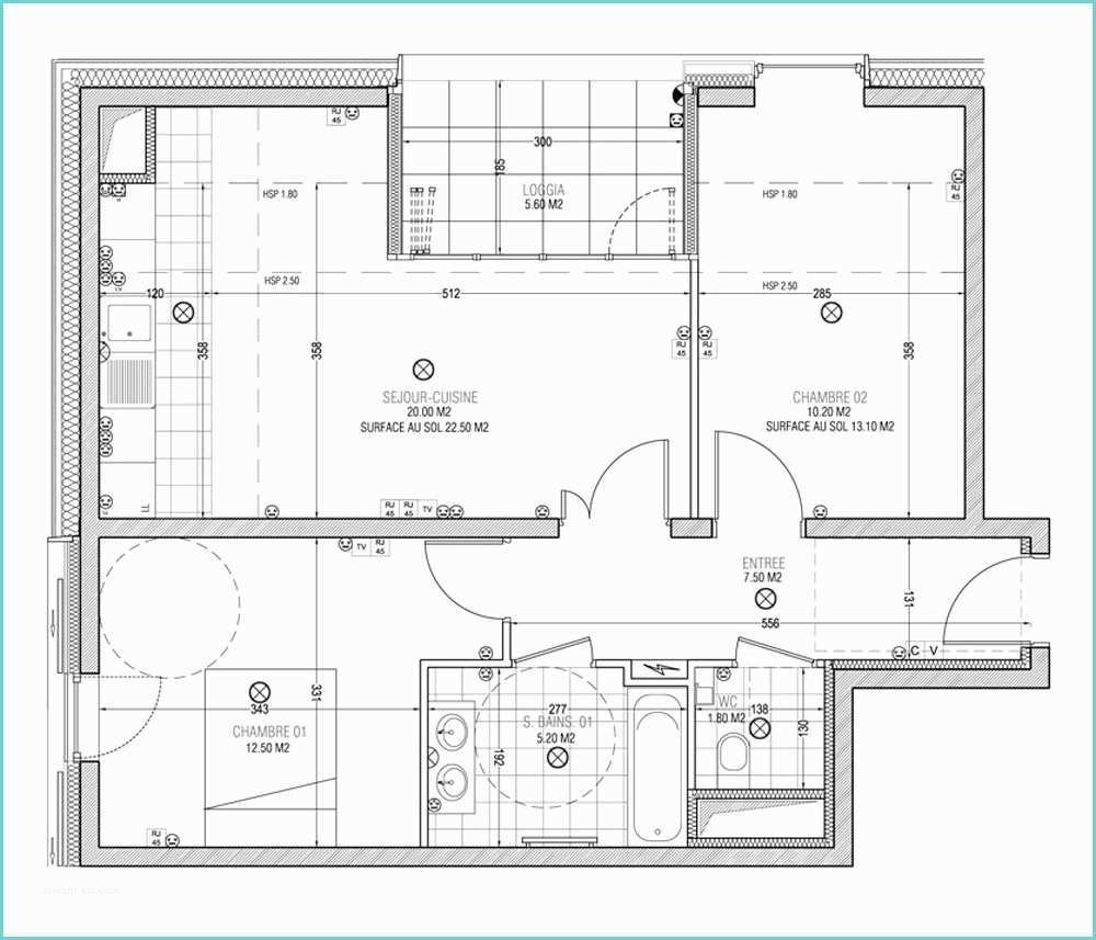 Plan Appartement 50 M2 Plan Appartement T3 50m2