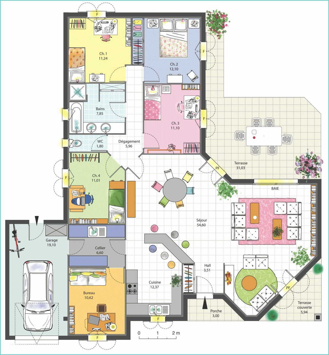 Plan De Maison 3d 150m2 Maison Familiale 4 Chambres Avec Bureau Terrasse Garage