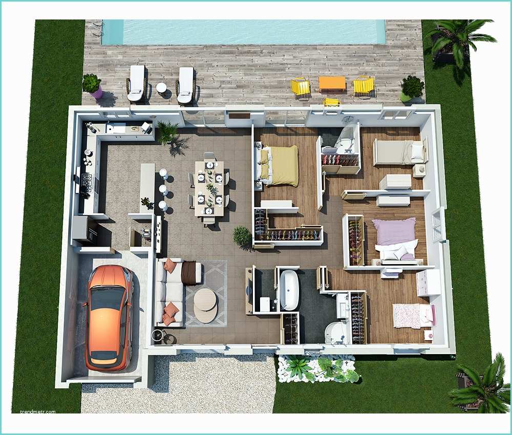 Plan De Maison 3d 150m2 Plan 3d Villa Contemporaine De Plain Pied Moderne Plans