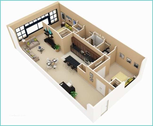 Plan De Maison 50m2 50 Plans 3d D Appartement Avec 2 Chambres