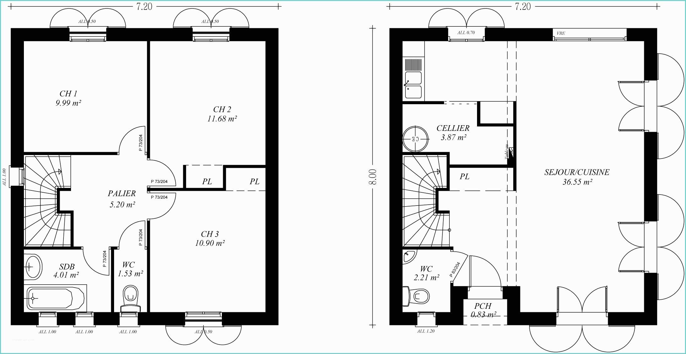 Plan De Maison 50m2 Plan Maison A Etage 90 M2