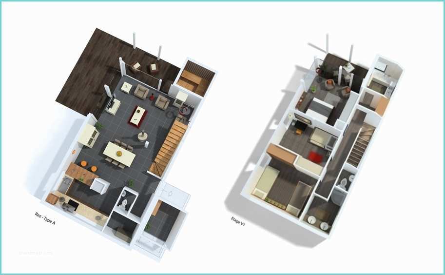 Plan De Maison Moderne 4 Chambres 3d Plan De Maison 60m2 3d