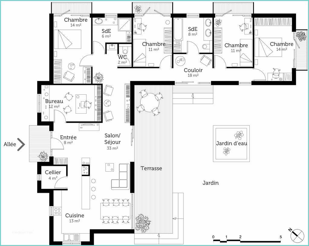Plan De Maison Moderne 4 Chambres 3d Plan Maison Contemporaine toit Plat ‒ Ooreka