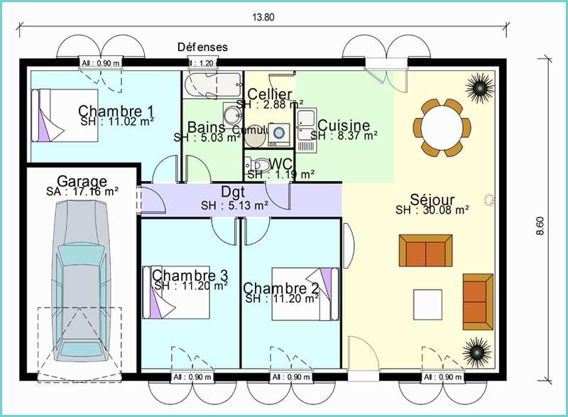 Plan De Maison Simple 3 Chambres Plan Appartement 60m2 3 Chambres